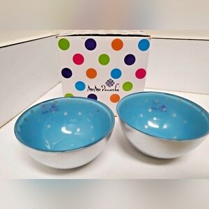 MoMo Panache 2 Glass Condi Bowls Dotted Blue& Silver 3.5"×2" New